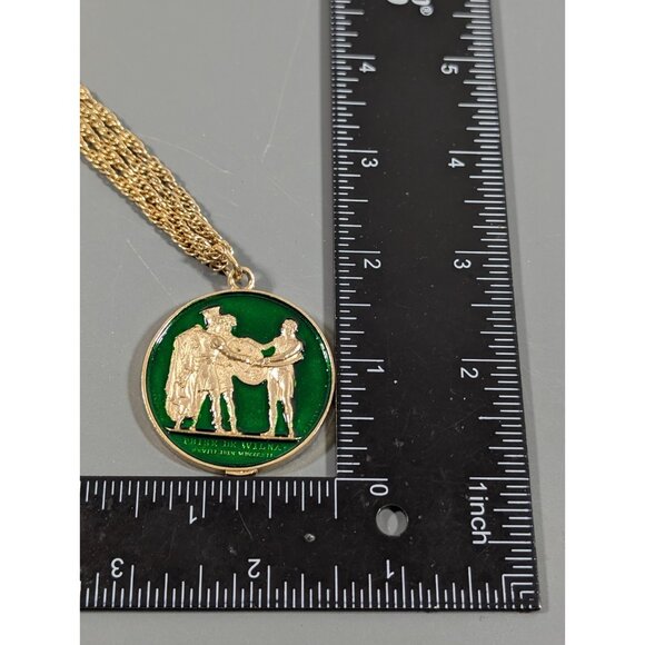 VTG Trifari Emperor Napoleon Green Enamel Round Pendant‎ Double Chain Necklace - Picture 7 of 7